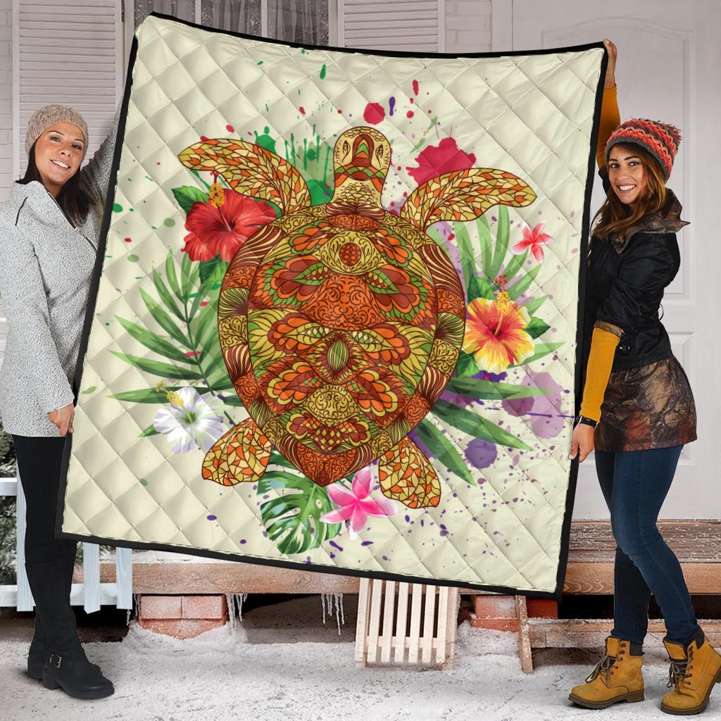 Hawaii Turtle Life Hibiscus Design Premium Quilts - AH - Polynesian Pride