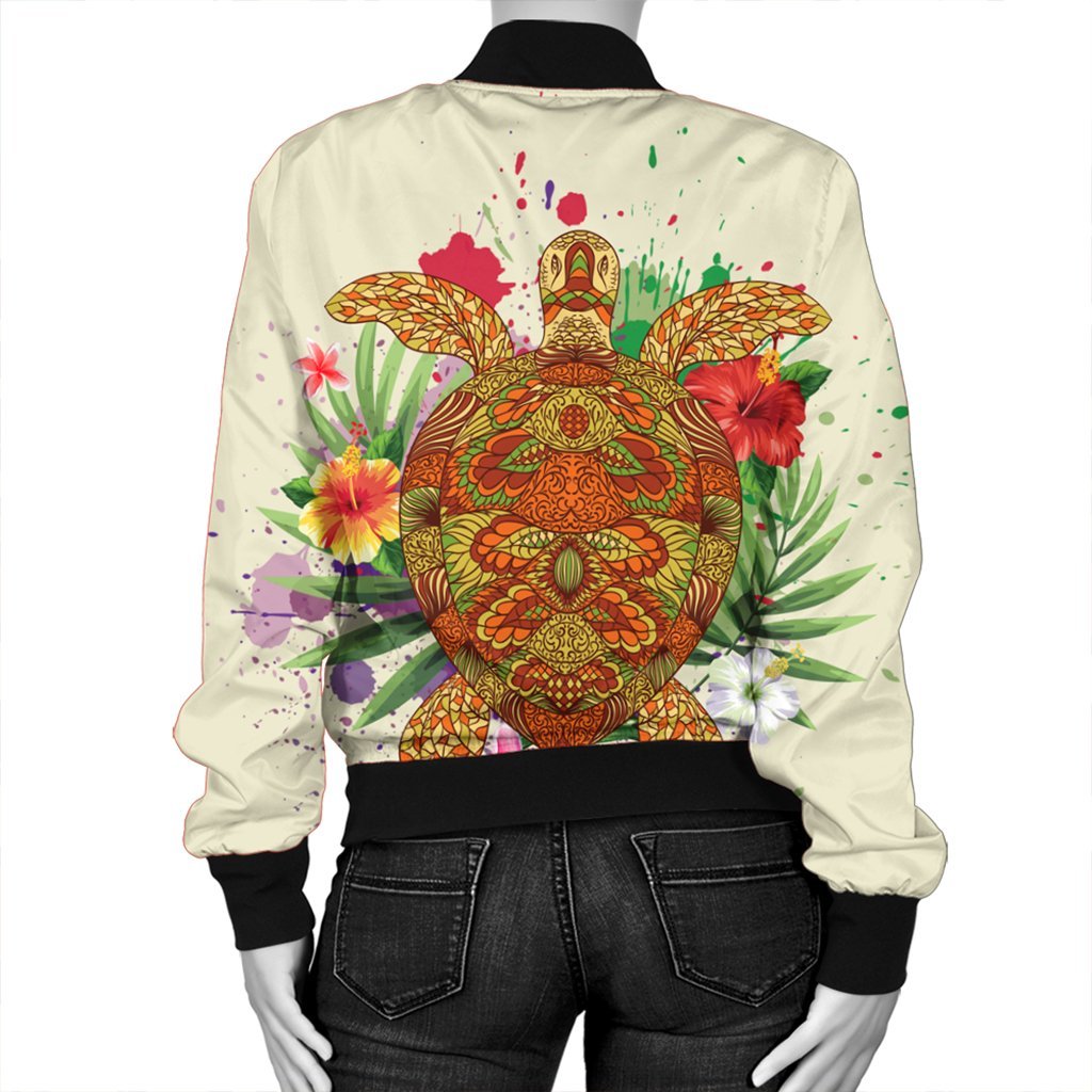Hawaii Turtle Life Hibiscus Design Bomber Jacket - AH - Polynesian Pride