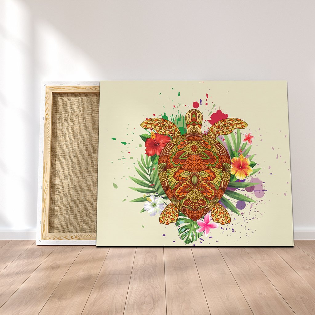 Hawaii Turtle Life Hibiscus Design Canvas - AH Canvas Poly-cotton - Polynesian Pride