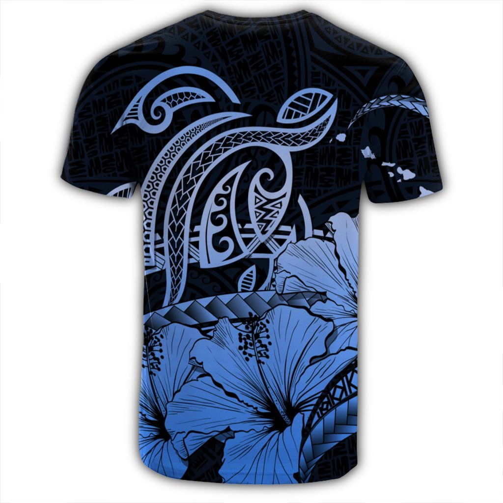 Hawaii Turtle Map Polynesian T Shirt Safety Blue - Polynesian Pride