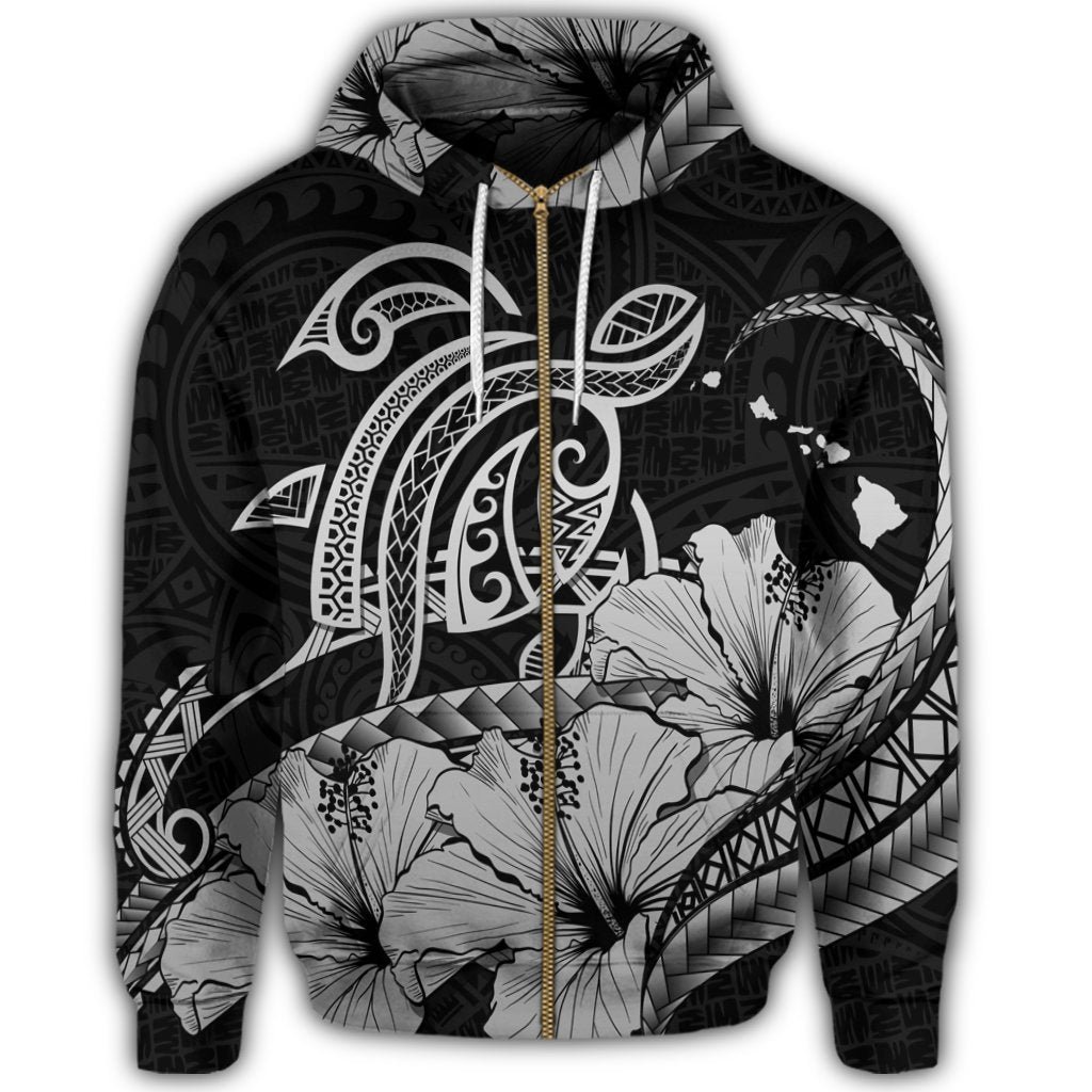 Hawaii Turtle Map Polynesian Zip Hoodie Safety Gray - Polynesian Pride