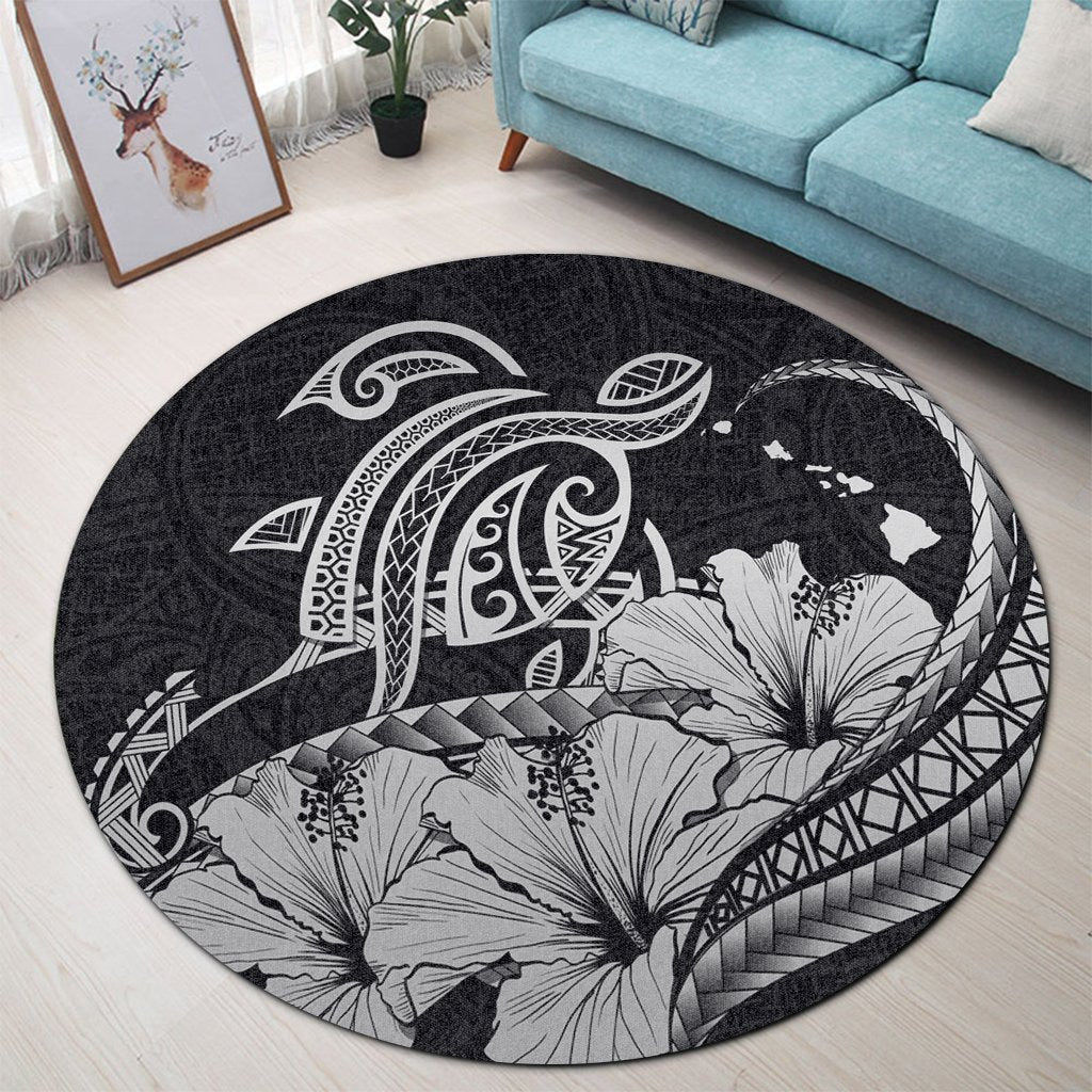 Hawaii Turtle Map Polynesian Round Carpet Safety Gray - AH - Polynesian Pride