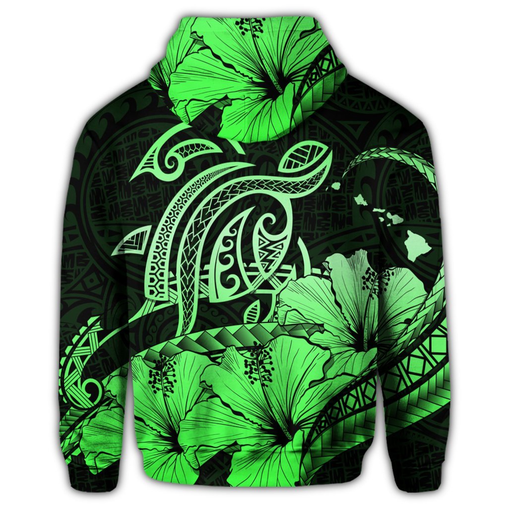 Hawaiian Turtle Map Polynesian Hoodie Safety Green - Polynesian Pride