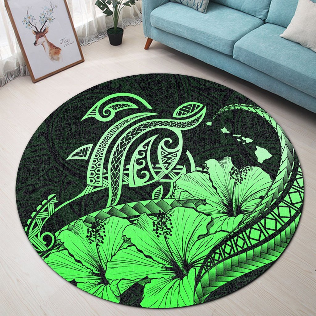 Hawaii Turtle Map Polynesian Round Carpet Safety Green - AH - Polynesian Pride