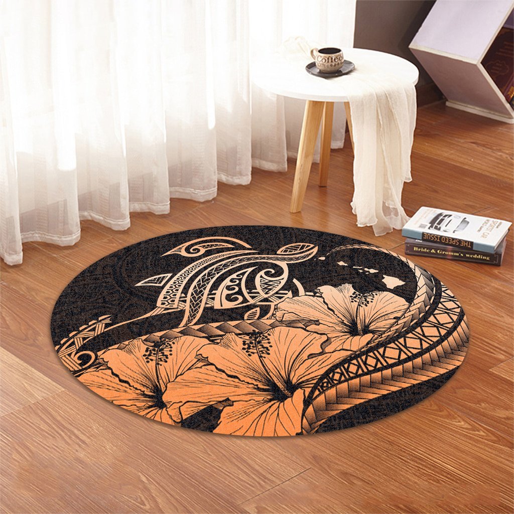 Hawaii Turtle Map Polynesian Round Carpet Safety Orange - AH - Polynesian Pride
