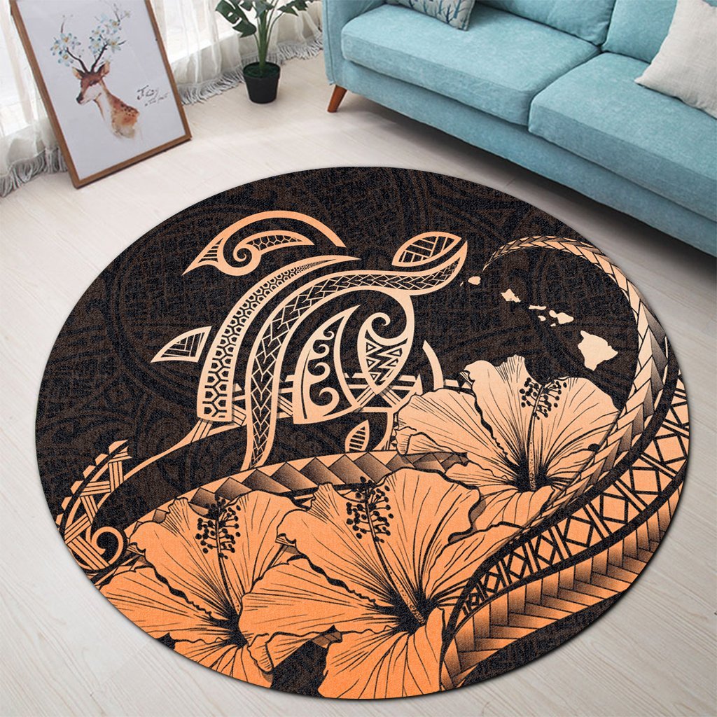 Hawaii Turtle Map Polynesian Round Carpet Safety Orange - AH - Polynesian Pride