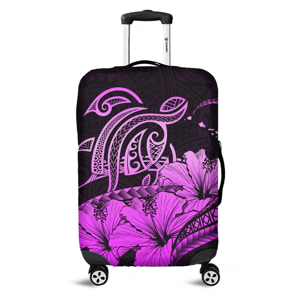 Hawaii Turtle Map Polynesian Luggage Covers Safety Pink - AH Black - Polynesian Pride