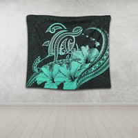 Hawaii Turtle Map Polynesian Tapestry Safety Turquoise - AH - Polynesian Pride