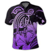 Hawaii Turtle Map Polynesian Polo Shirt Safety Violet 2 AH - Polynesian Pride