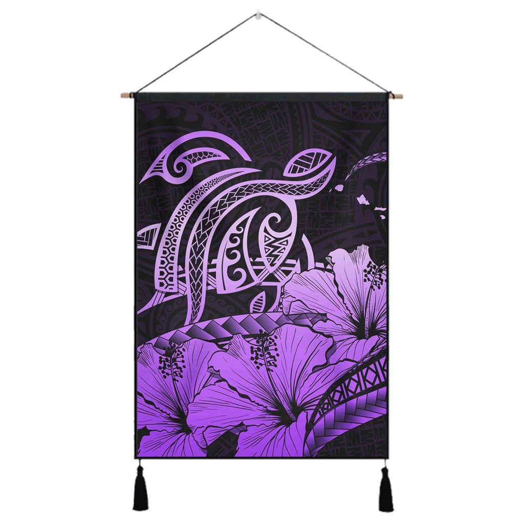 Hawaii Turtle Map Polynesian Hanging Poster Safety Violet 2 - AH Hanging Poster Cotton And Linen - Polynesian Pride