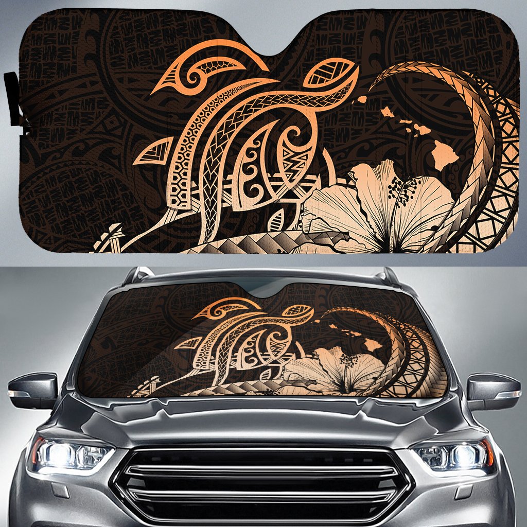 Hawaii Turtle Map Polynesian Car Sun Shade Safety Orange AH Auto Sun Shade Universal Fit White - Polynesian Pride
