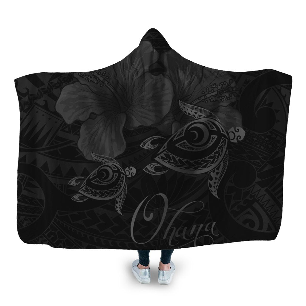 Hawaii Turtle Ohana Hibiscus Poly Hooded Blanket - Gray - AH Hooded Blanket White - Polynesian Pride