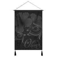 Hawaii Turtle Ohana Hibiscus Poly Hanging Poster - Gray - AH Hanging Poster Cotton And Linen - Polynesian Pride