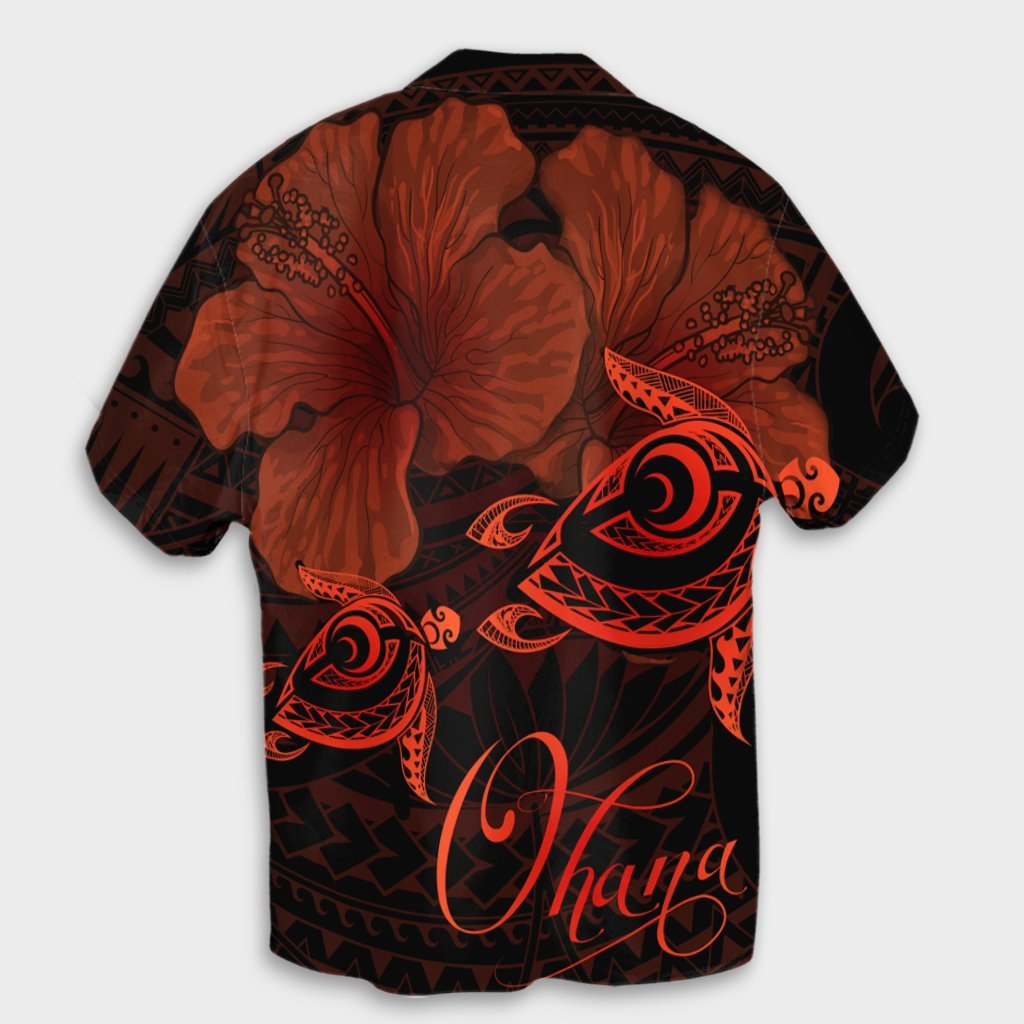 Hawaii Turtle Ohana Hibiscus Poly Hawaiian Shirt - Orange - AH - Polynesian Pride