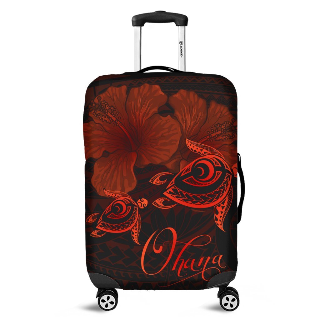 Hawaii Turtle Ohana Hibiscus Poly Luggage Covers - Orange - AH Black - Polynesian Pride