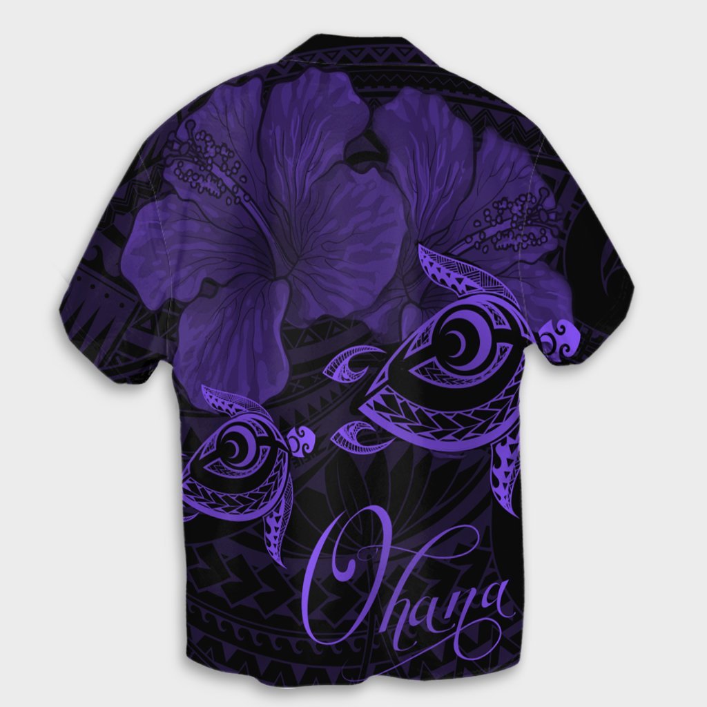 Hawaii Turtle Ohana Hibiscus Poly Hawaiian Shirt - Purple - AH - Polynesian Pride