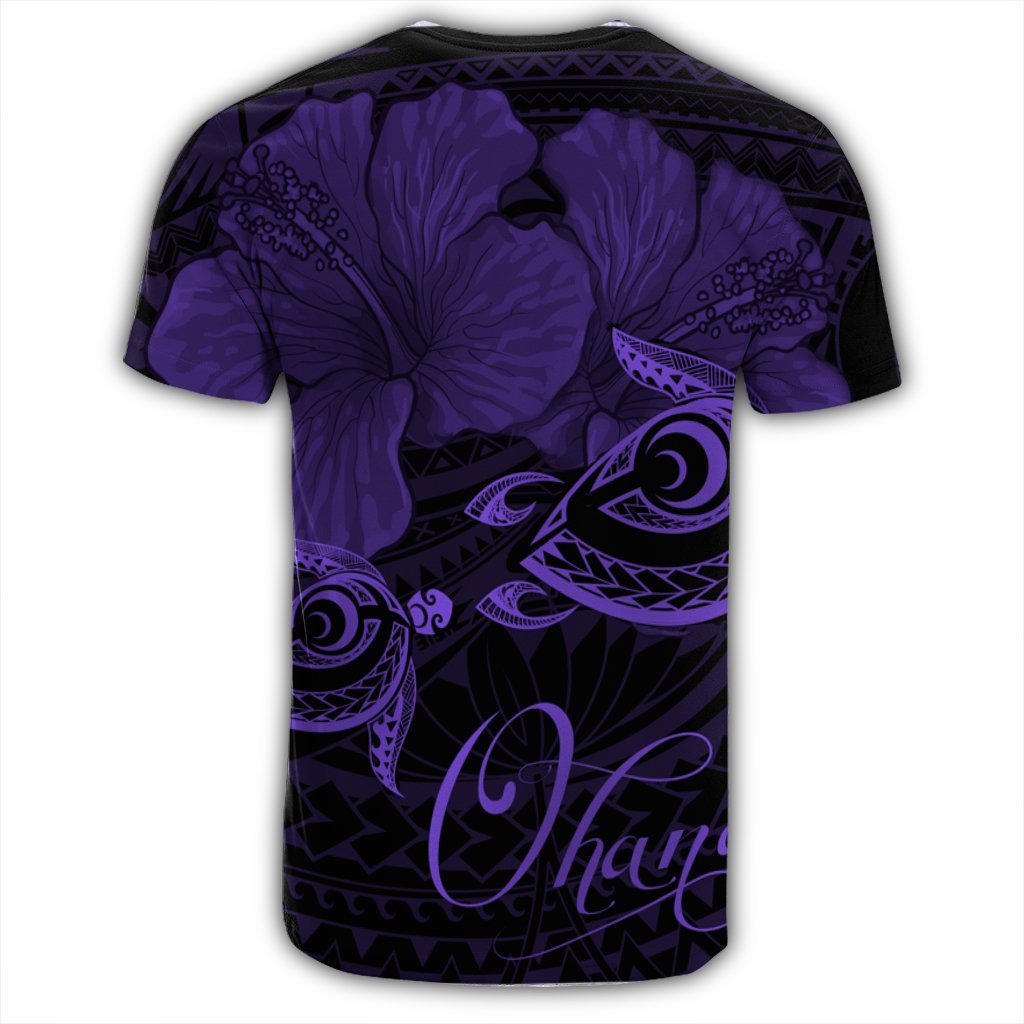 Hawaii Turtle Ohana Hibiscus Poly T Shirt Purple - Polynesian Pride