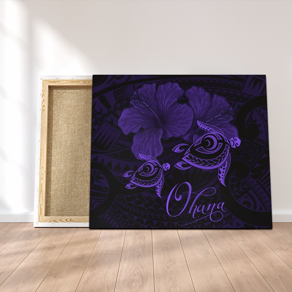 Hawaii Turtle Ohana Hibiscus Poly Canvas - Purple - AH Canvas Poly-cotton - Polynesian Pride