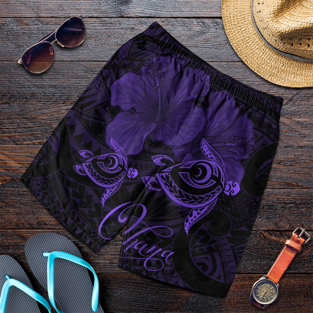 Hawaii Turtle Ohana Hibiscus Poly Men's Shorts - Purple - AH Art - Polynesian Pride