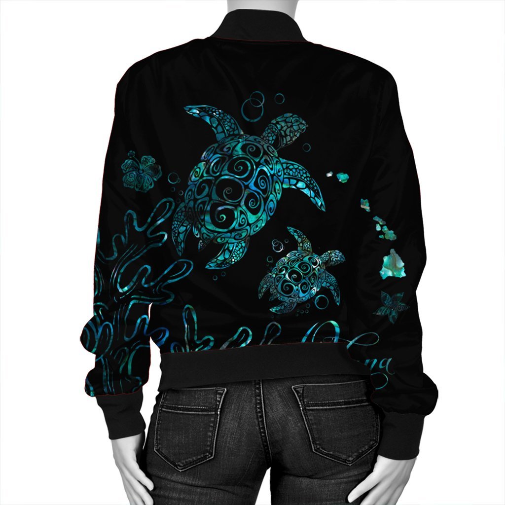 Hawaii Turtle Ohana Paua Shell Bomber Jacket - AH - Polynesian Pride