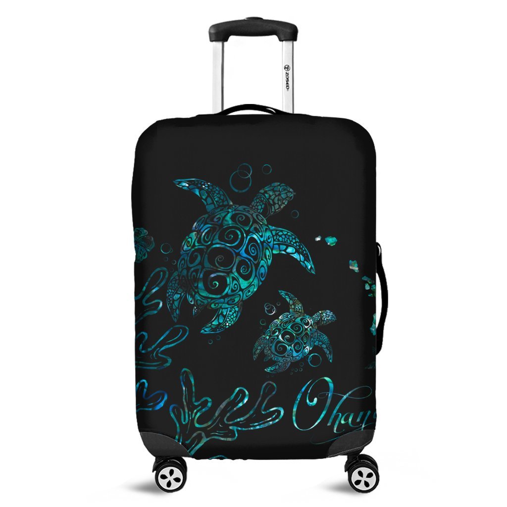 Hawaii Turtle Ohana Paua Shell Luggage Covers - AH Black - Polynesian Pride