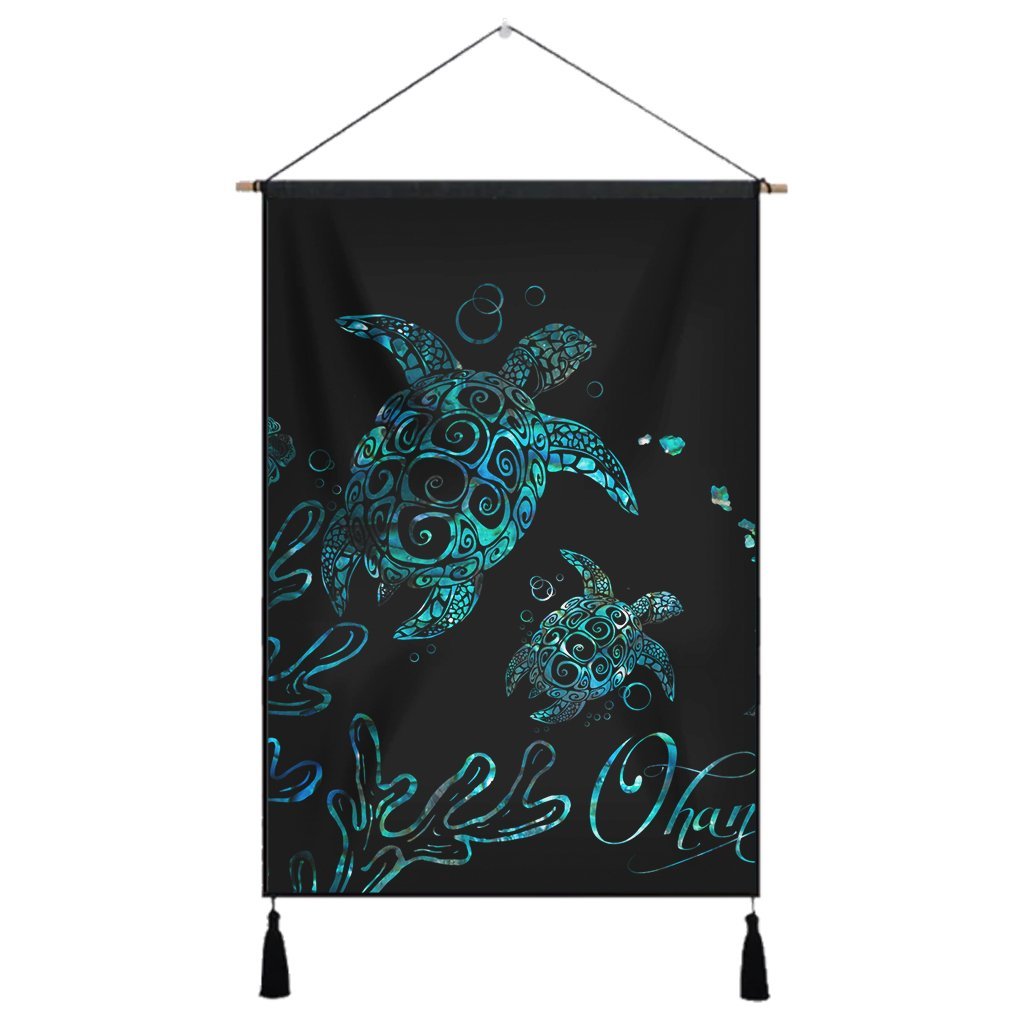 Hawaii Turtle Ohana Paua Shell Hanging Poster - AH Hanging Poster Cotton And Linen - Polynesian Pride