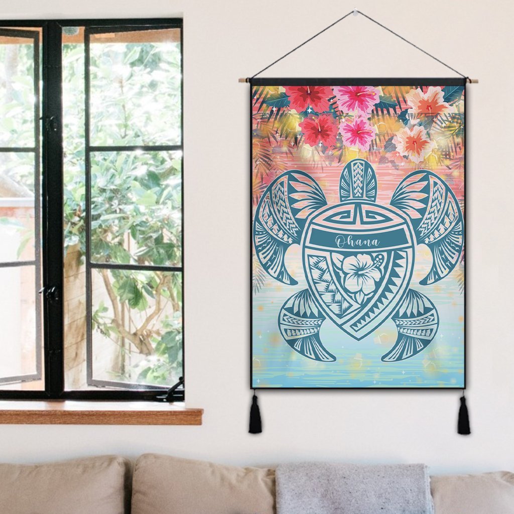Hawaii Turtle Ohana Stary Night Hibiscus Hanging Poster - AH - Polynesian Pride