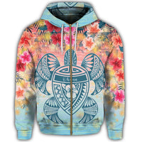 Hawaii Turtle Ohana Stary Night Hibiscus Zip Hoodie - Polynesian Pride
