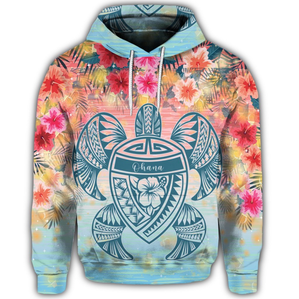 Hawaiian Turtle Ohana Stary Night Hibiscus Hoodie - Polynesian Pride