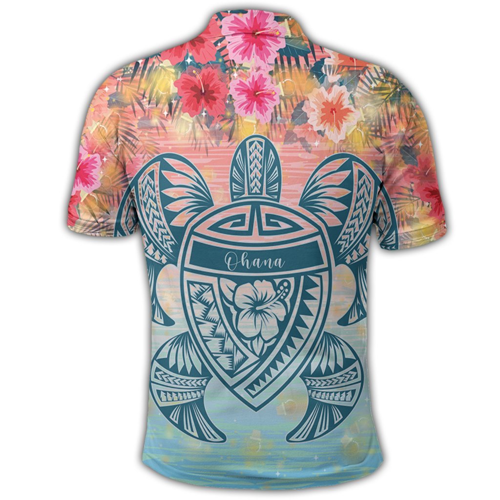 Hawaii Turtle Ohana Stary Night Hibiscus Polo Shirt - Polynesian Pride