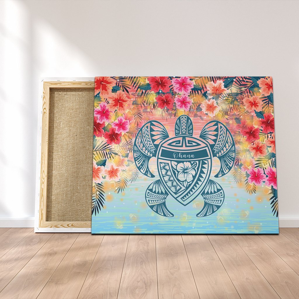 Hawaii Turtle Ohana Stary Night Hibiscus Canvas - AH Canvas Poly-cotton - Polynesian Pride