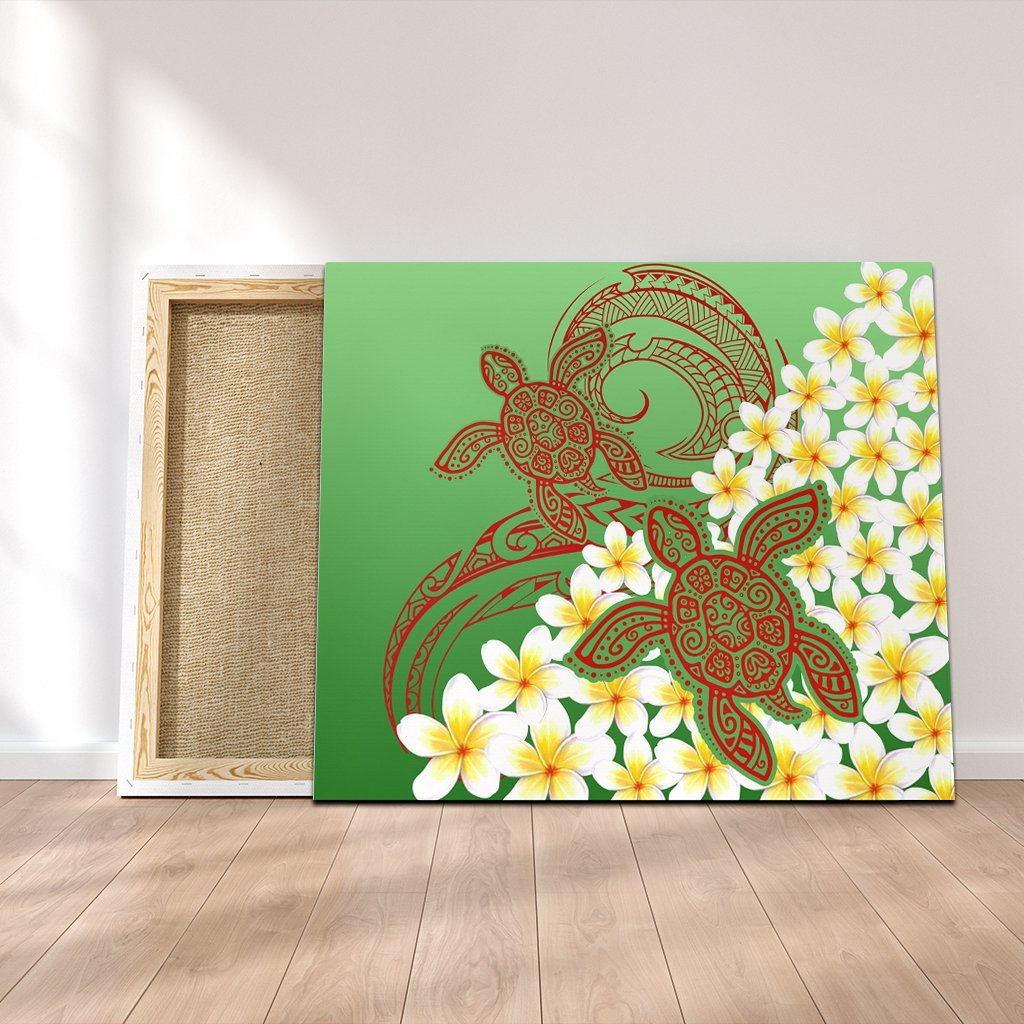 Hawaii Turtle Plumeria Canvas - Green Style - AH Canvas Poly-cotton - Polynesian Pride