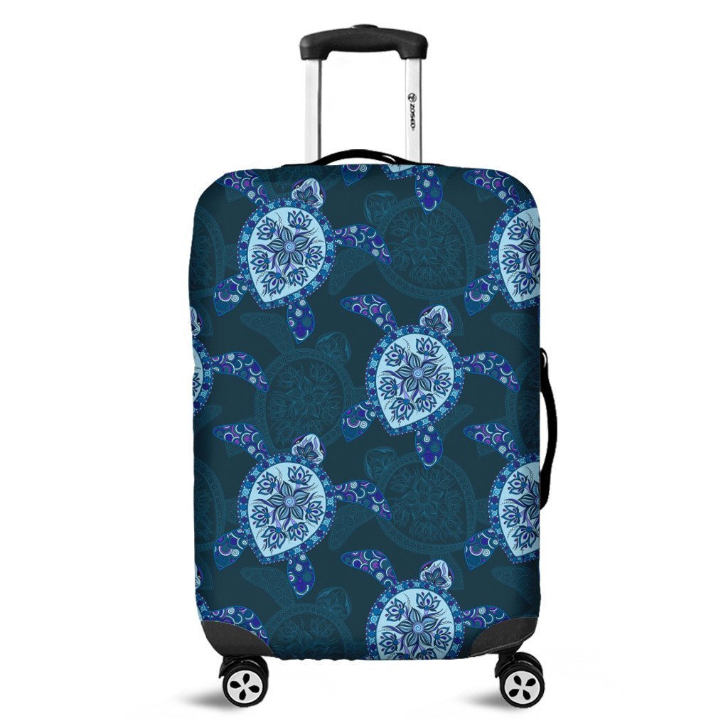 Hawaii Turtle Plumeria Blue Luggage Covers - AH Black - Polynesian Pride