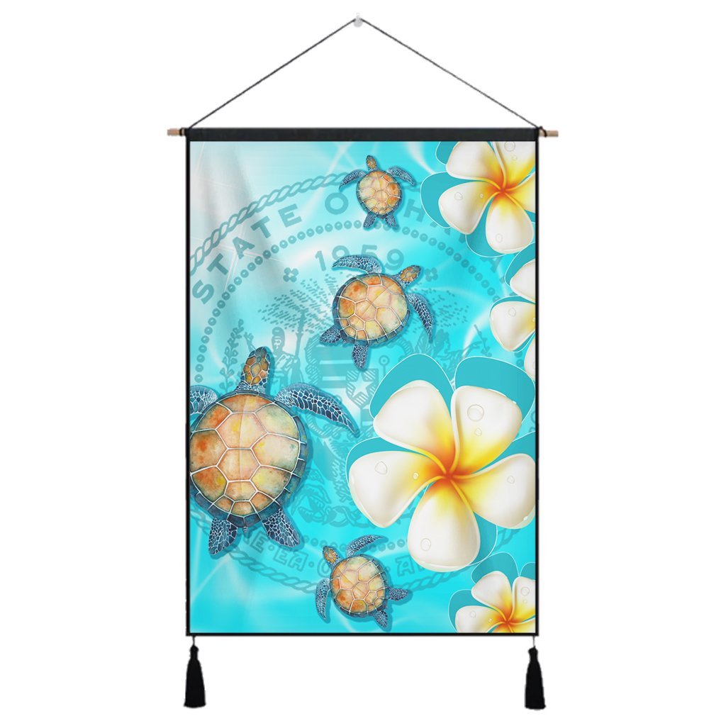 Hawaii Turtle Plumeria Coat Of Arm Ocean Hanging Poster - AH Hanging Poster Cotton And Linen - Polynesian Pride