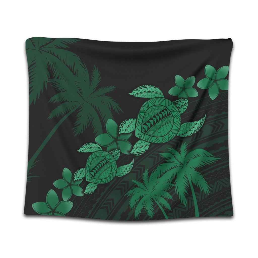 Hawaii Turtle Plumeria Coconut Tree Polynesian Tapestry - Green - AH Wall Tapestry Black - Polynesian Pride