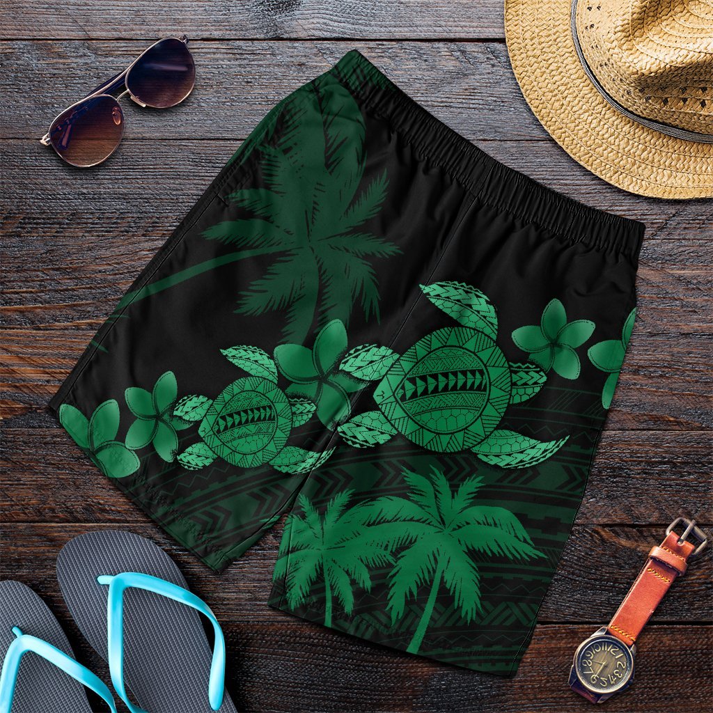 Hawaii Turtle Plumeria Coconut Tree Polynesian Men's Shorts - Green - AH Art - Polynesian Pride