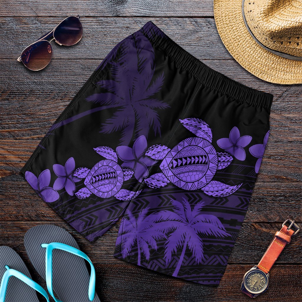 Hawaii Turtle Plumeria Coconut Tree Polynesian Men's Shorts - Purple - AH Art - Polynesian Pride