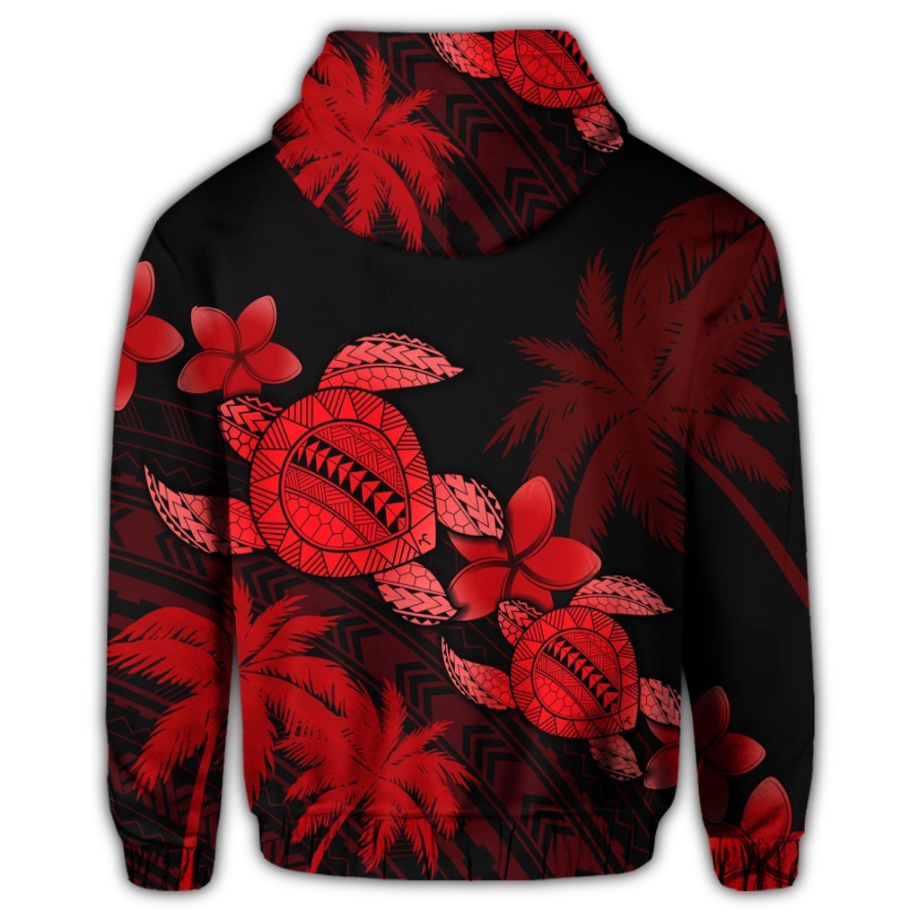 Hawaii Turtle Plumeria Coconut Tree Polynesian Zip Hoodie Red - Polynesian Pride