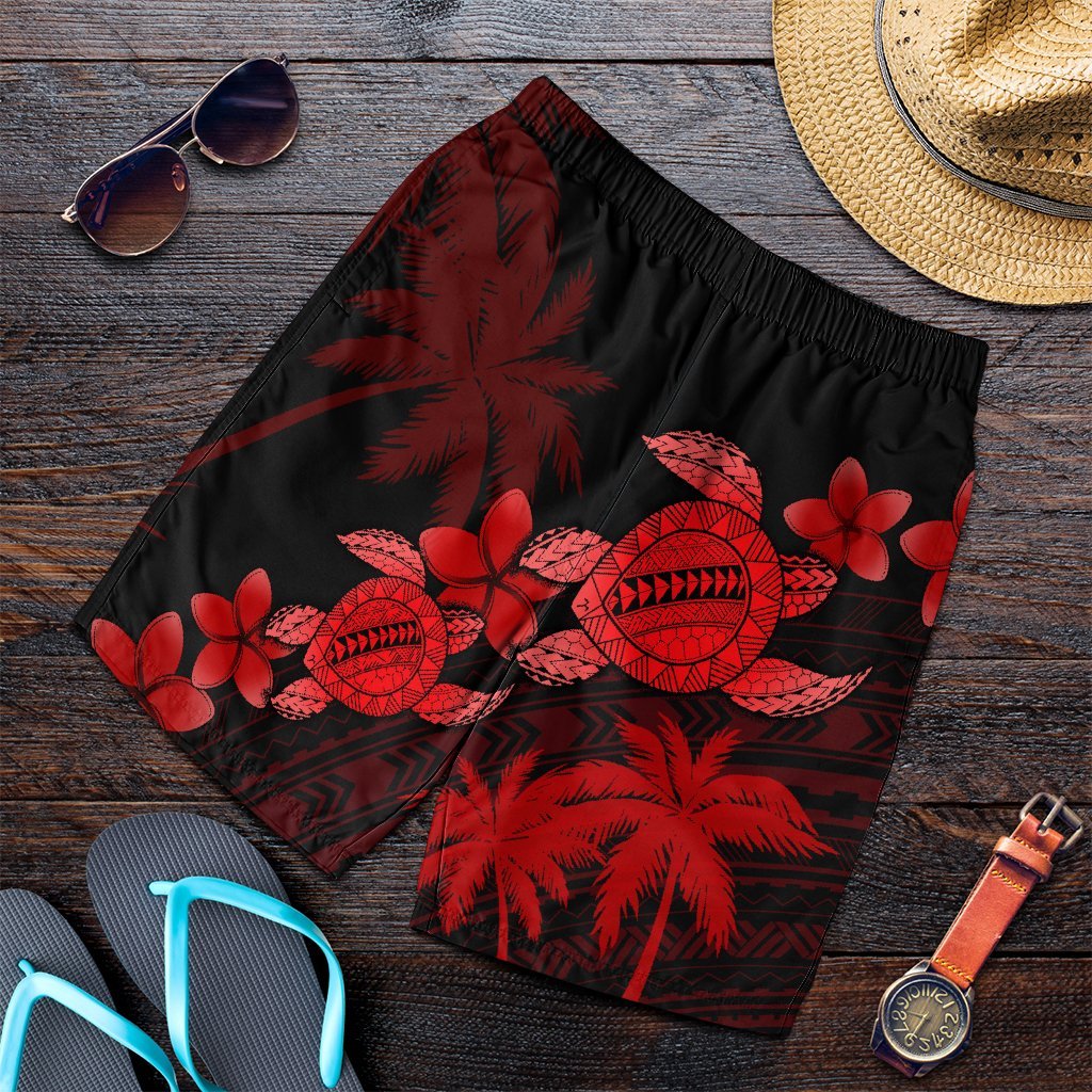 Hawaii Turtle Plumeria Coconut Tree Polynesian Men's Shorts - Red - AH Art - Polynesian Pride