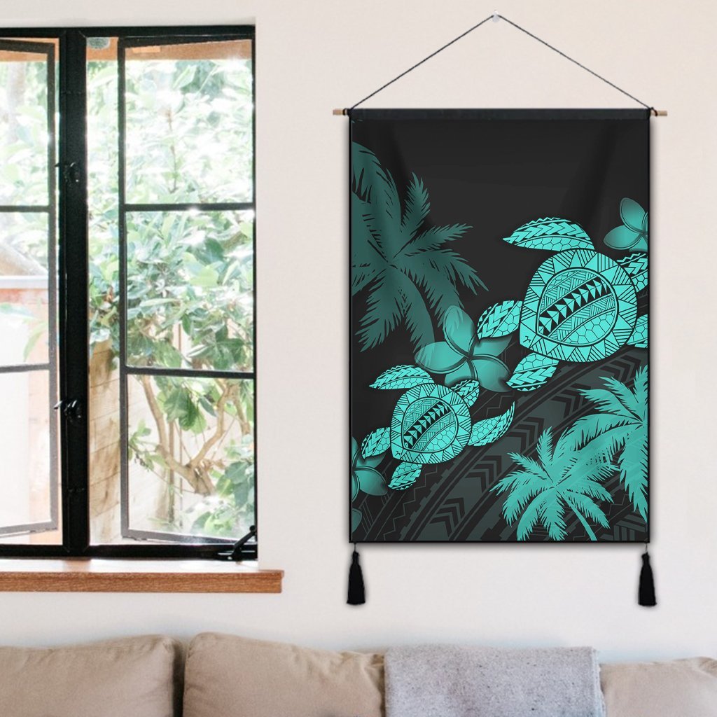 Hawaii Turtle Plumeria Coconut Tree Polynesian Hanging Poster - Turquoise - AH - Polynesian Pride