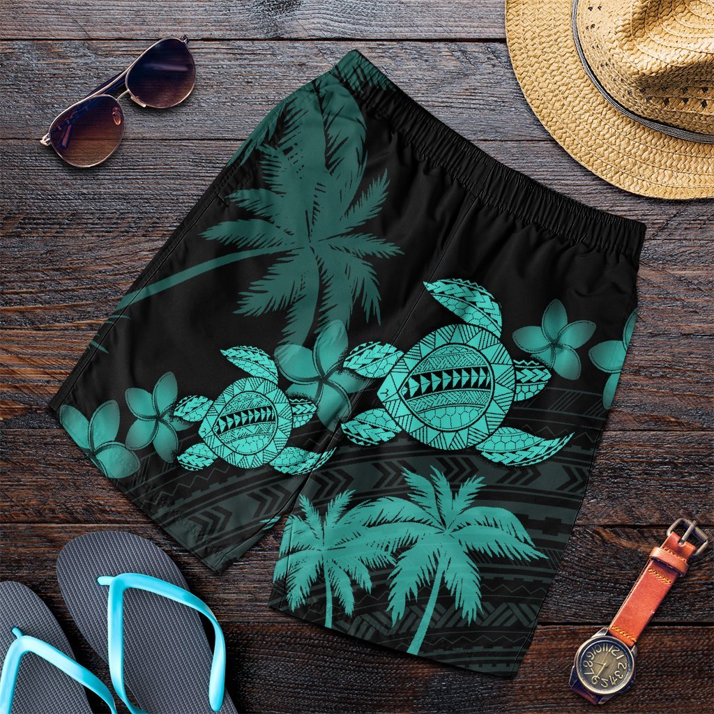 Hawaii Turtle Plumeria Coconut Tree Polynesian Men's Shorts - Turquoise - AH Art - Polynesian Pride