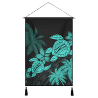Hawaii Turtle Plumeria Coconut Tree Polynesian Hanging Poster - Turquoise - AH Hanging Poster Cotton And Linen - Polynesian Pride