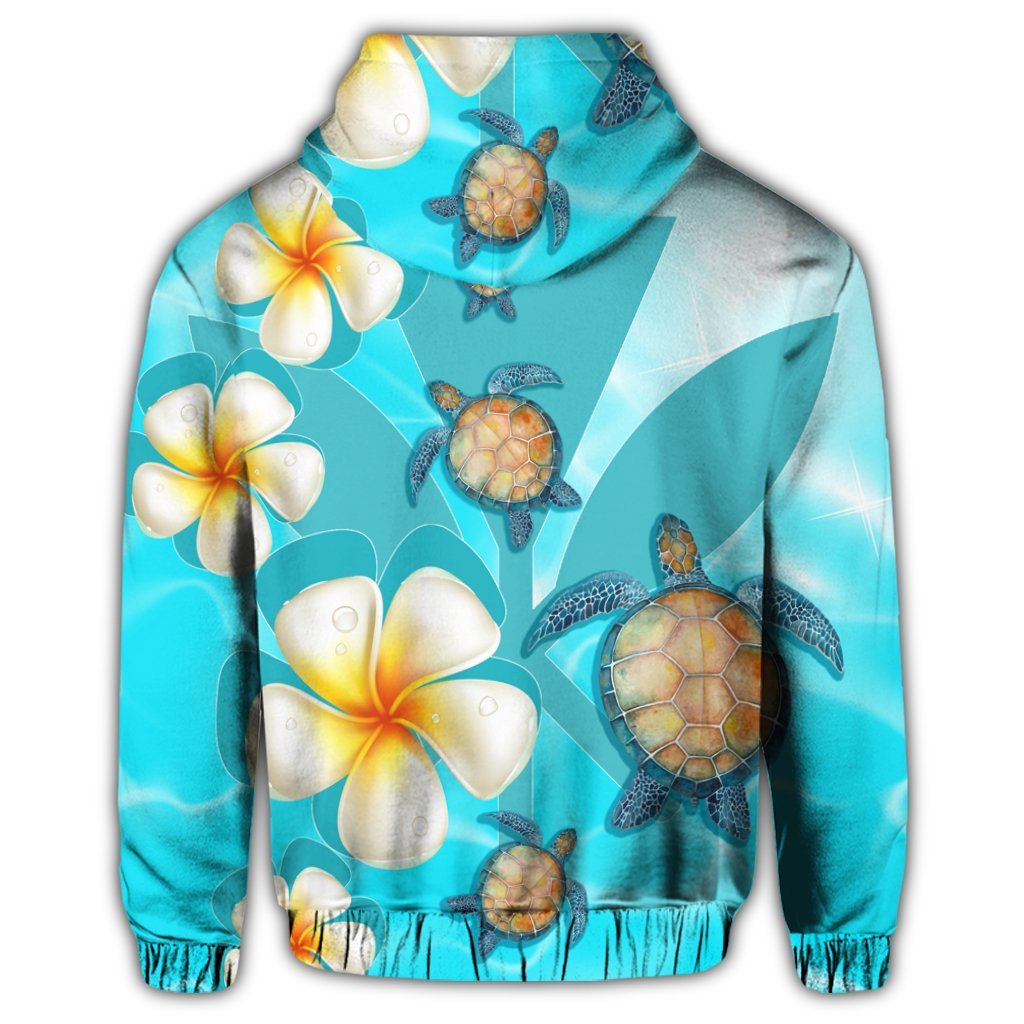 Hawaii Turtle Plumeria Kanaka Ocean Zip Hoodie - Polynesian Pride