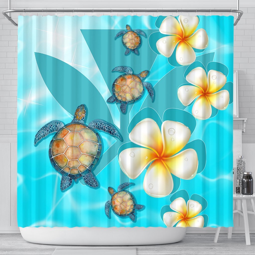 Hawaii Turtle Plumeria Kanaka Ocean Shower Curtain - AH 177 x 172 (cm) Black - Polynesian Pride