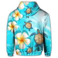 Hawaii Turtle Plumeria Ocean Zip Hoodie - Polynesian Pride