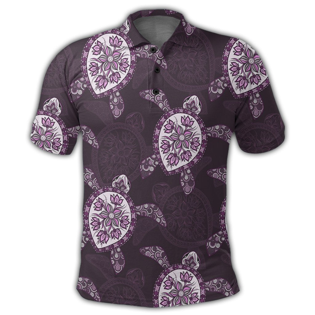 Hawaii Turtle Plumeria Violet Polo Shirt - Polynesian Pride