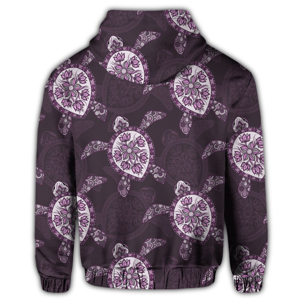 Hawaii Turtle Plumeria Violet Zip Hoodie - Polynesian Pride