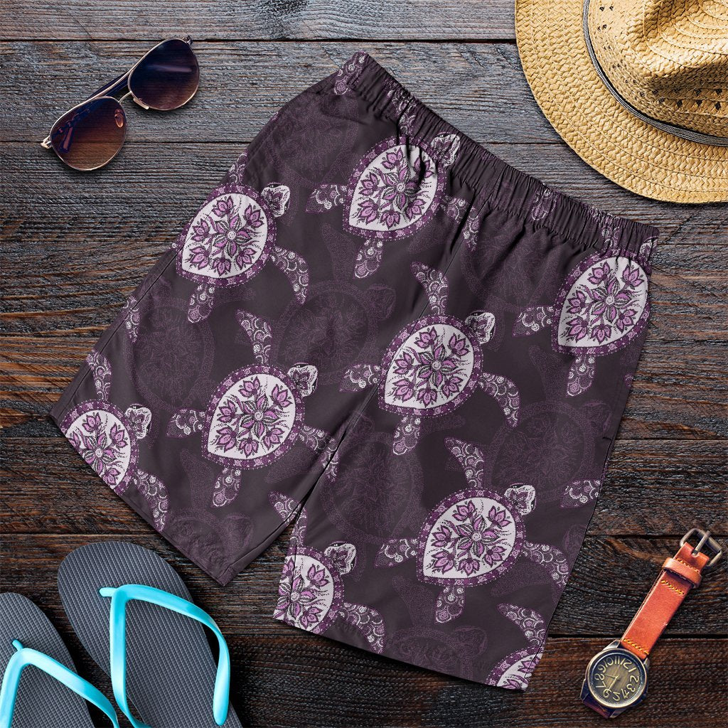 Hawaii Turtle Plumeria Violet Men's Shorts - AH Art - Polynesian Pride