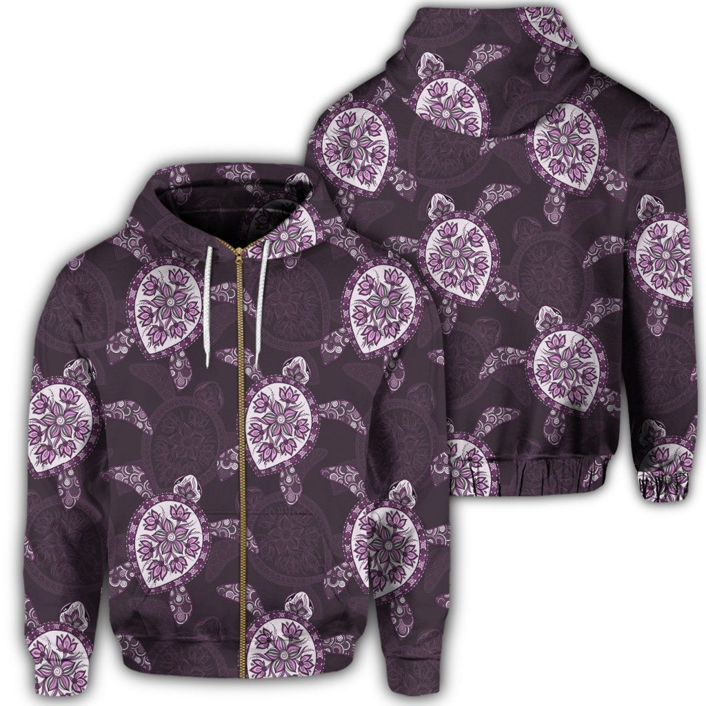 Hawaii Turtle Plumeria Violet Zip Hoodie Unisex Art - Polynesian Pride