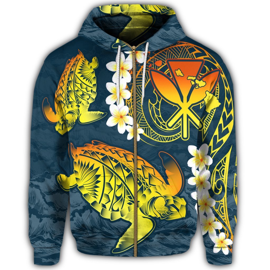 Hawaii Turtle Plumerian Polynesian Zip Hoodie Sease Style ver 2 - Polynesian Pride